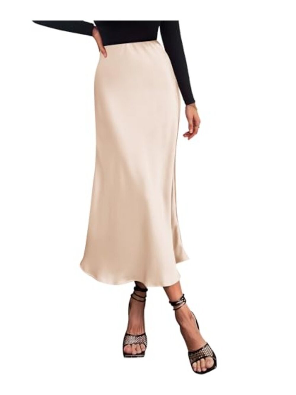 Women's Silk Midi Satin Skirt High Waist Flowy A-Line